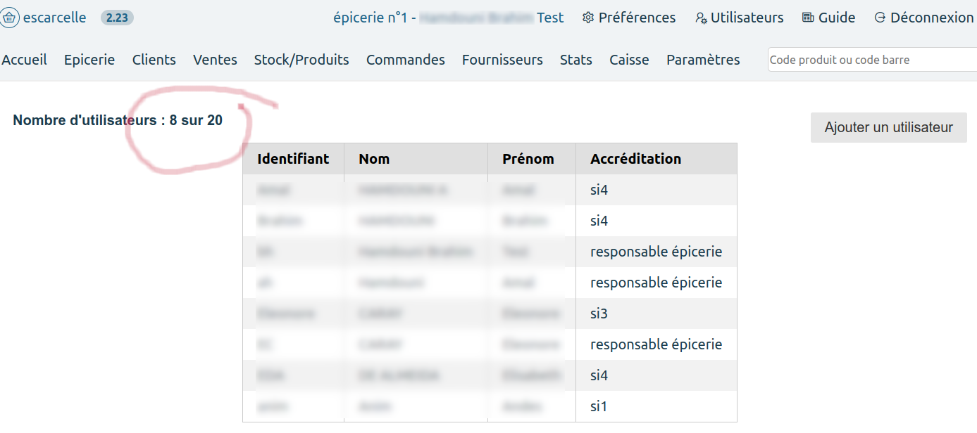 Limite 20 utilisateurs