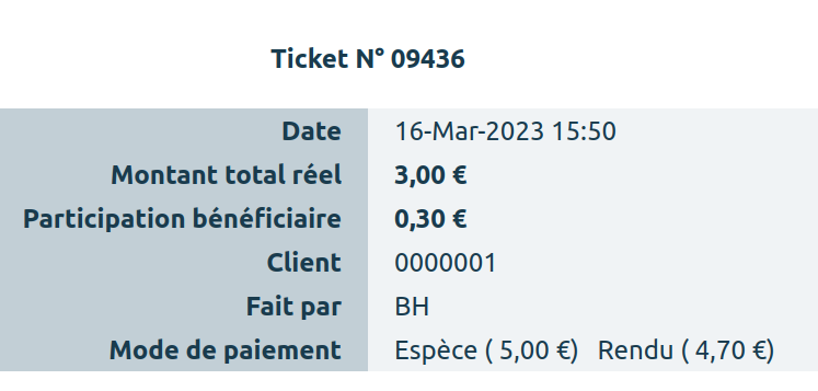 Rendu de monnaie dans le ticket en gestion