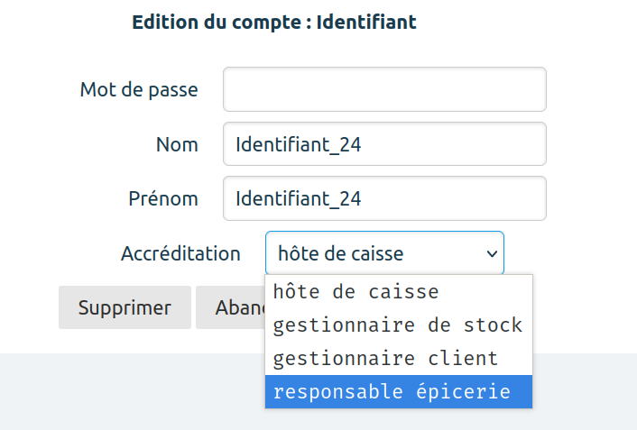 Sélection du profil responsable dans l’accréditation d’un utilisateur Escarcelle