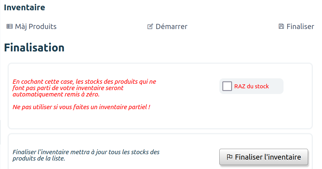 Finalisation de l’inventaire avec RAZ stock