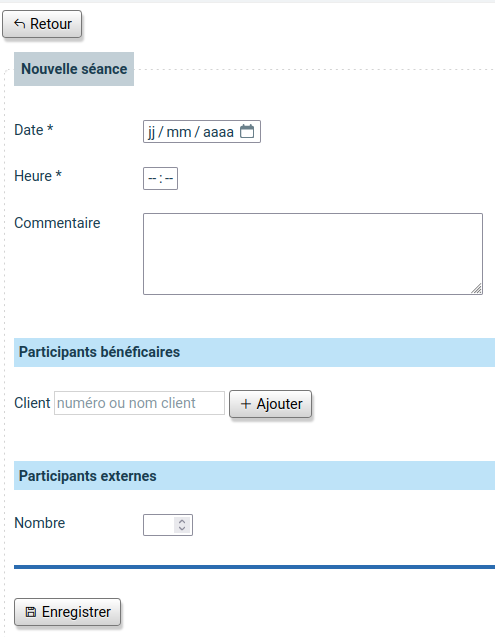 Saisie d'une séance