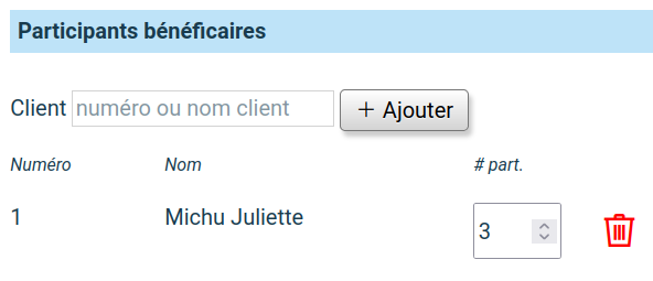 Saisie des participants bénéficiaires