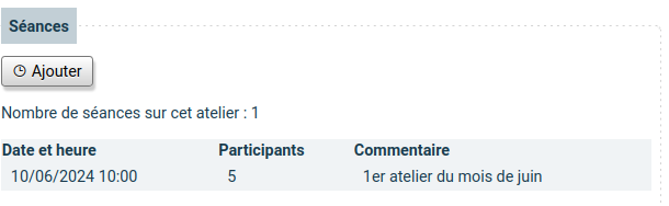 Liste des séances d'un atelier