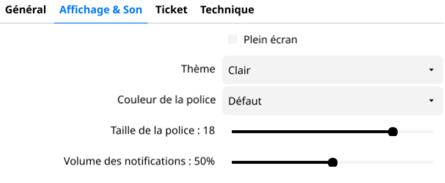 paramétrage de l'affichage et du son