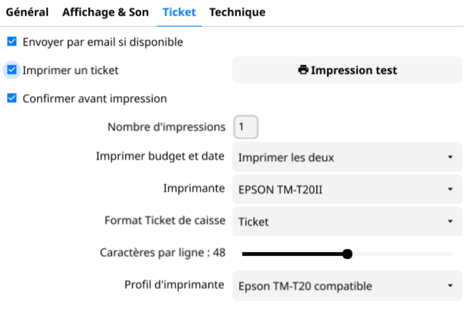 paramétrage d'impression