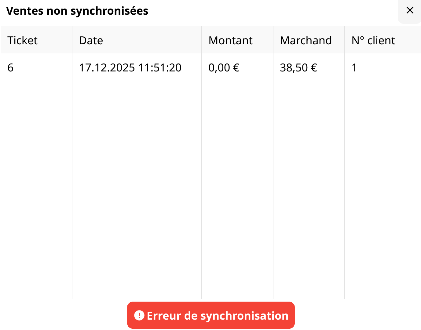 tableu des ventes non synchronisées