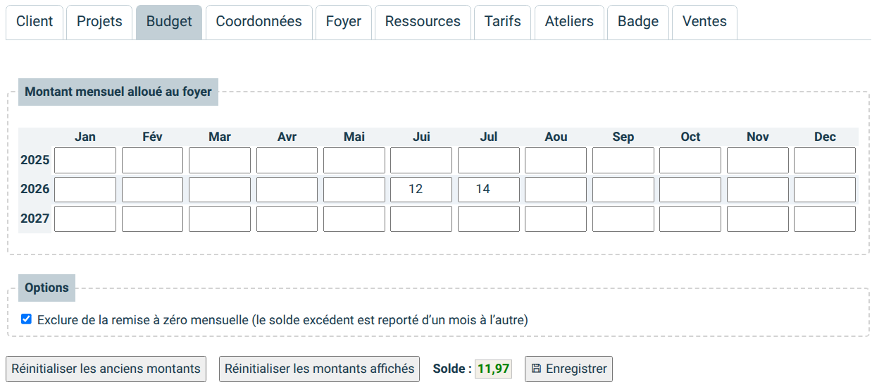 case exclure de la RAZ mensuelle