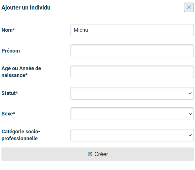 formulaire d'ajoût d'un individu