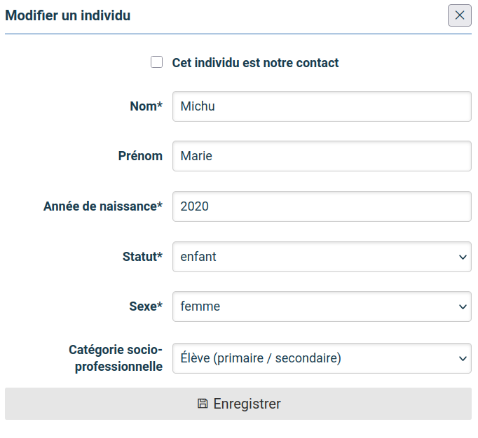 formulaire de modification d'un individu