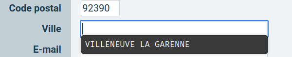 aide à la saisie de la ville à partir du code postal