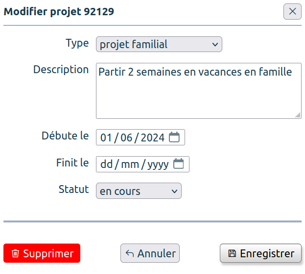 ajouter ou modifier un projet