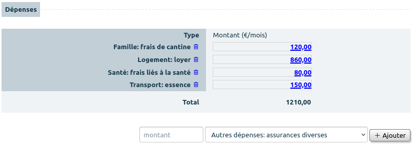 ajouter des dépenses