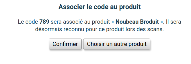 confirmation du produit à associer
