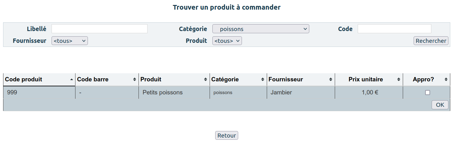 Commandes ajout produit