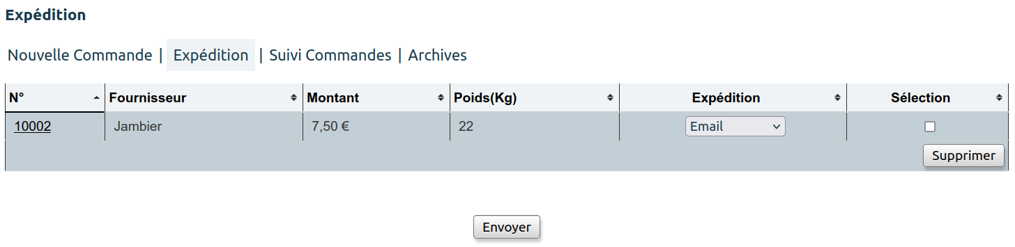 Commandes expédition