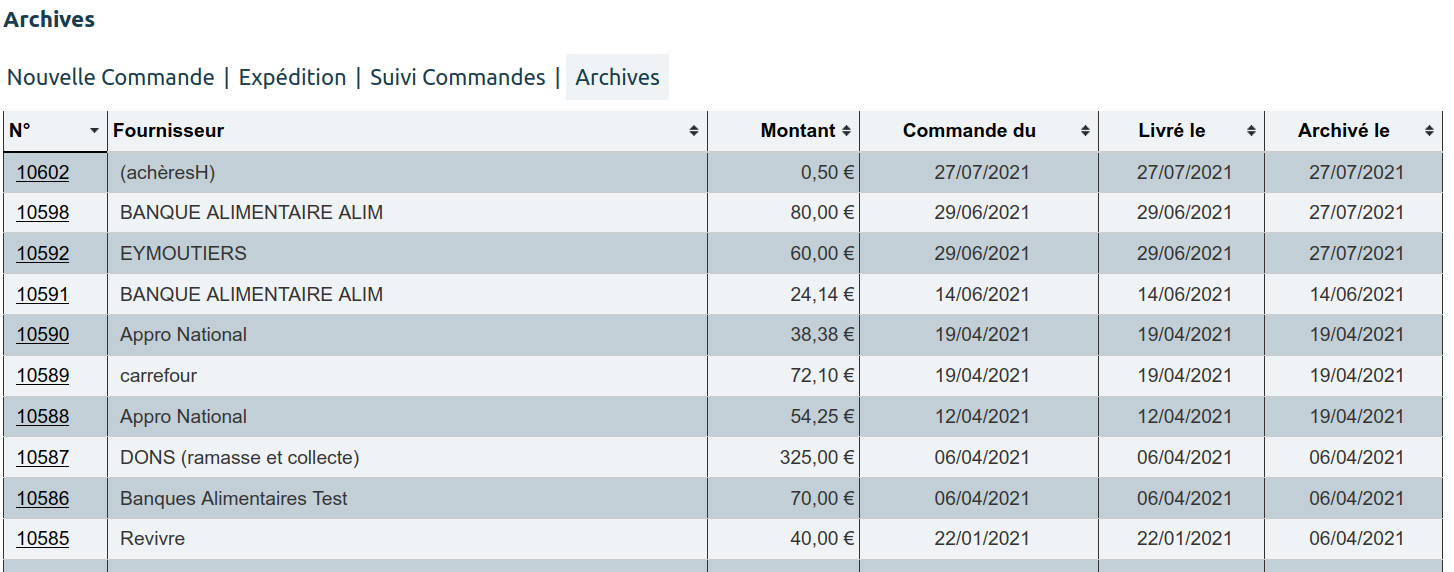 Archive commandes