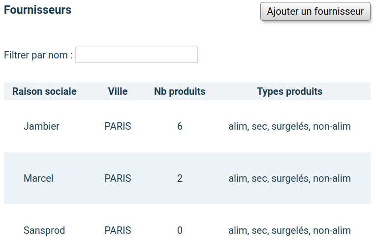 liste des fournisseurs