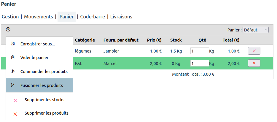 Fusionner les produits