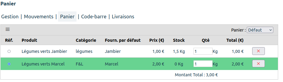 Sélection du produit de référence