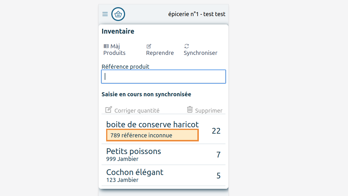 Produit inconnu dans la liste