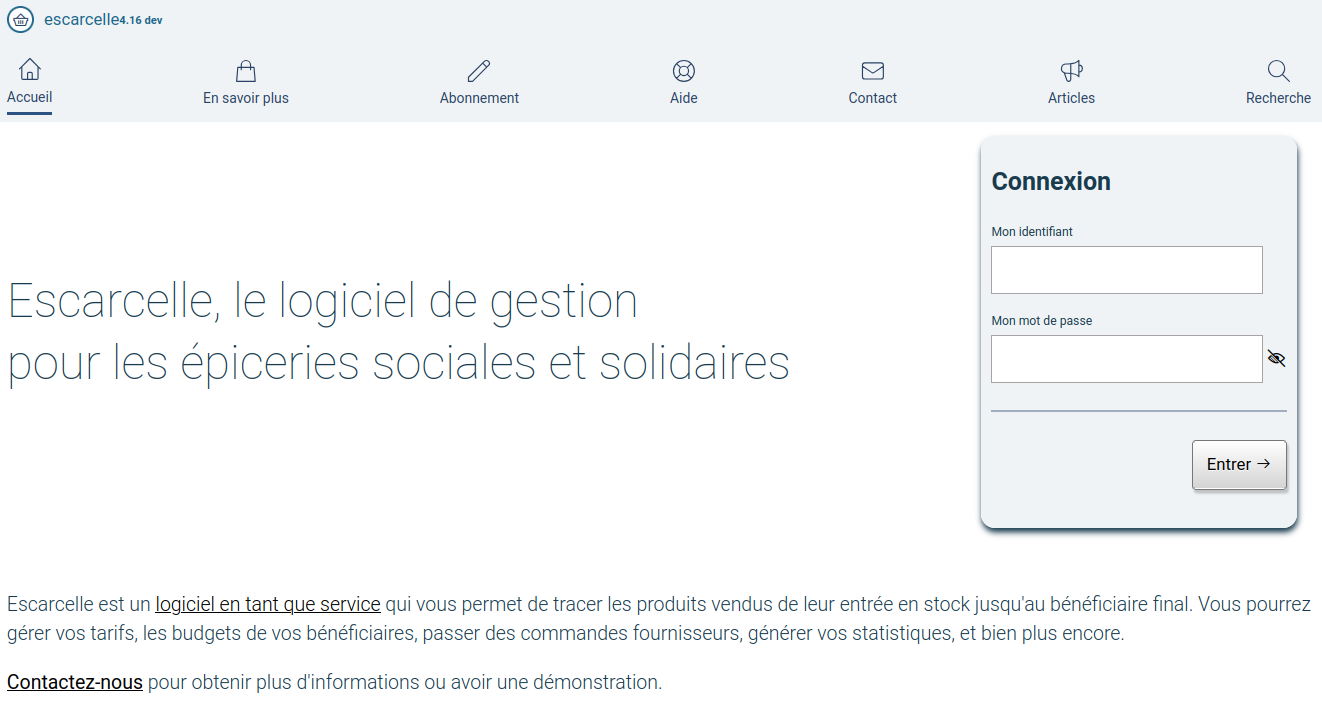 l'interface de gestion sur escarcelle.net