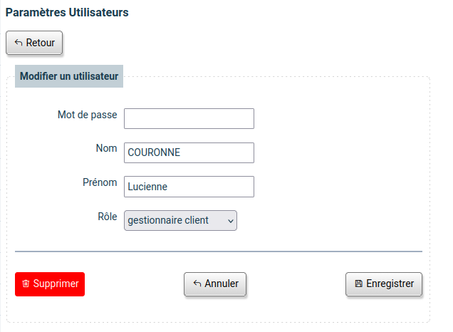 Modifier utilisateur