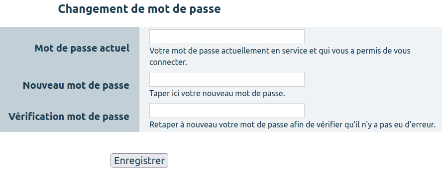 écran pour changer son mot de passe