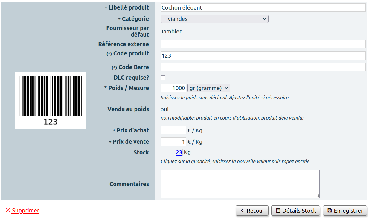 Supprimer produit