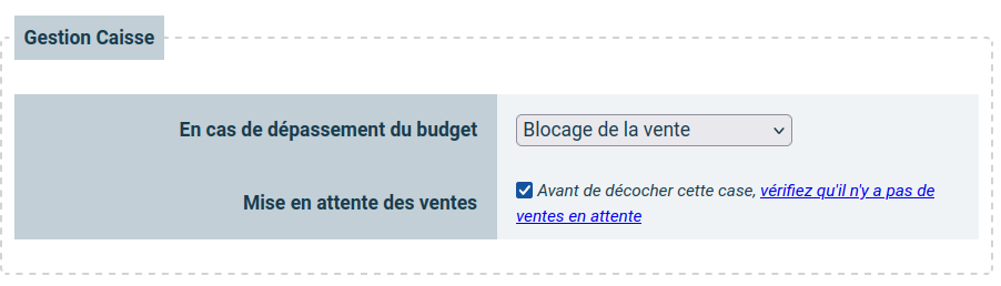 activer le paramètre de mise en attente des ventes