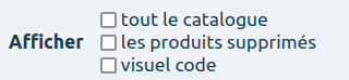 Option de recherche pour afficher ou non le visuel de code sous forme de case à cocher