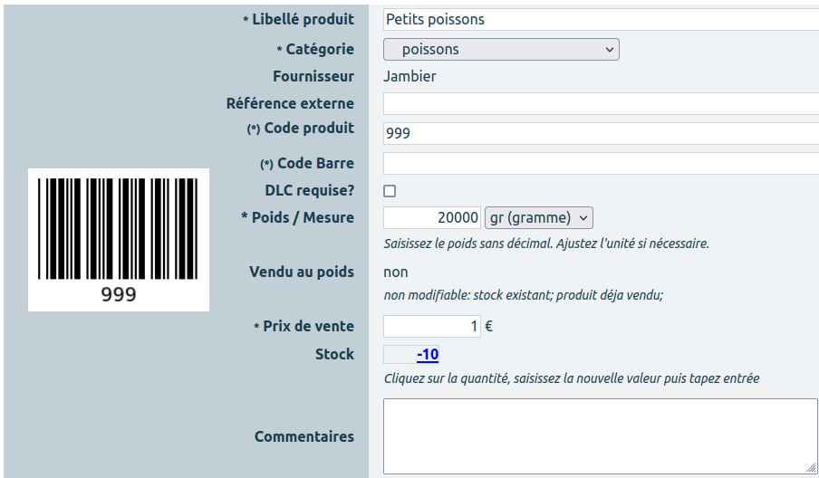 Visualisation du code dans la fiche produit